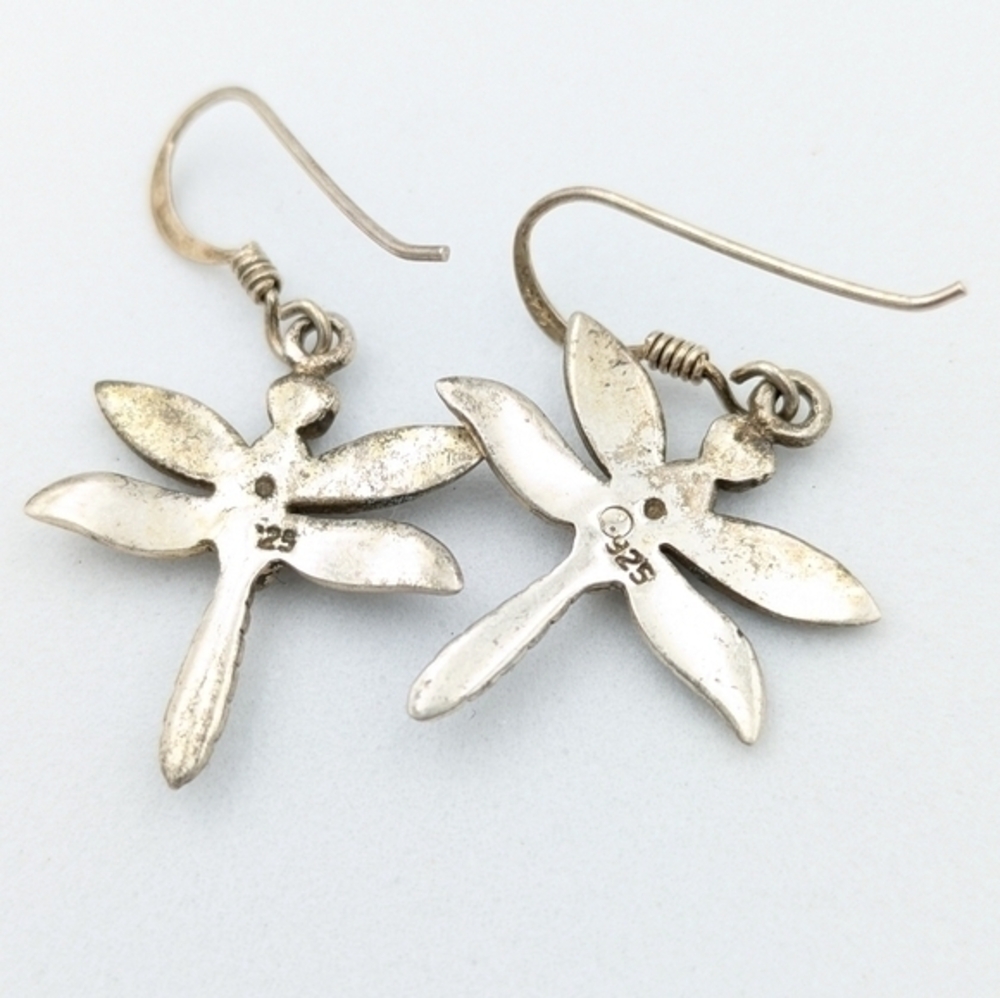 Vintage 925 sterling silver dragonfly dangle earrings - Picture 4 of 5